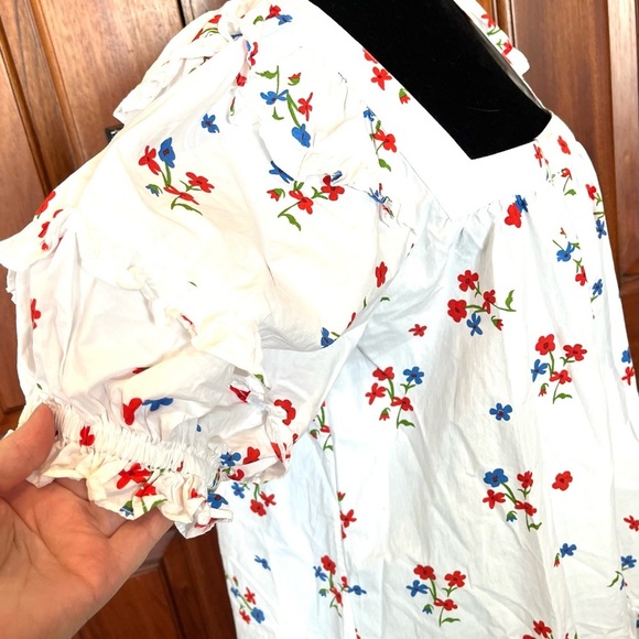 Olivia James the Label Sophie Dress Ruffle Square Neck Floral Size Large White - Picture 3 of 11